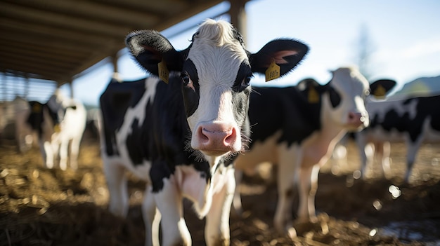 grupo de vacas lecheras en un corral de ganado moderno