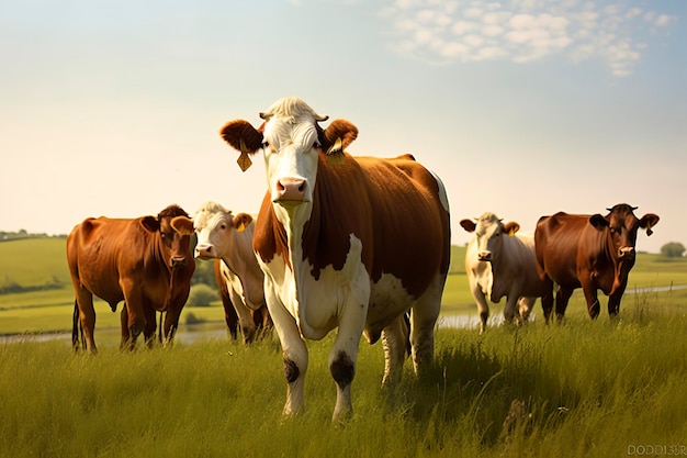 Grupo de vacas paradas en un campo de hierba