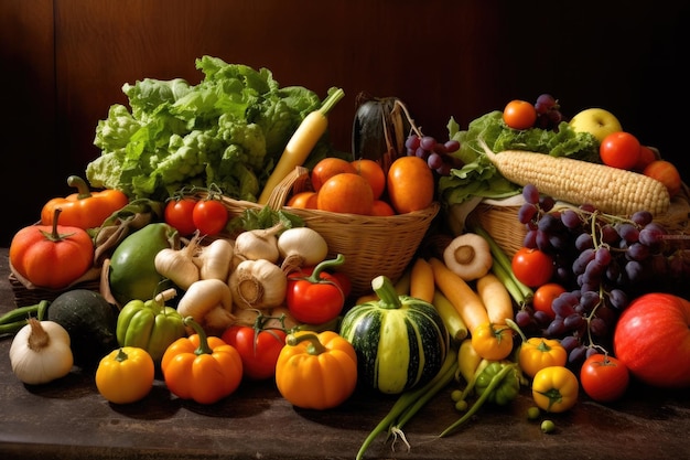 un grupo de verduras y frutas