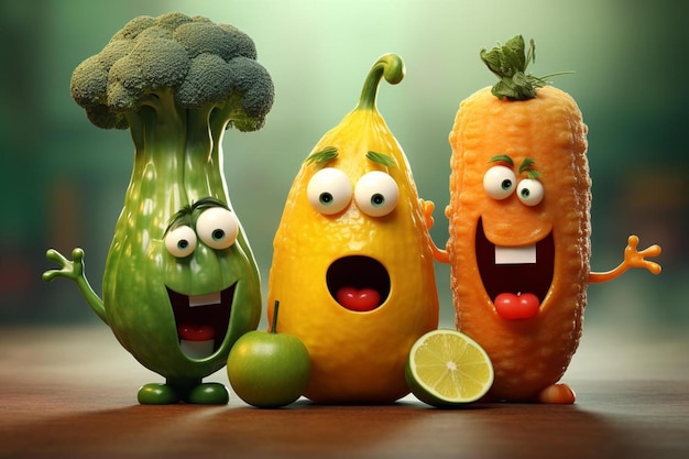 un grupo de verduras incluyendo una que tiene una cara con una cara en ella.