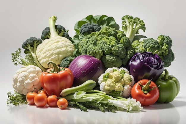 Grupo de verduras saludables aisladas sobre fondo blanco