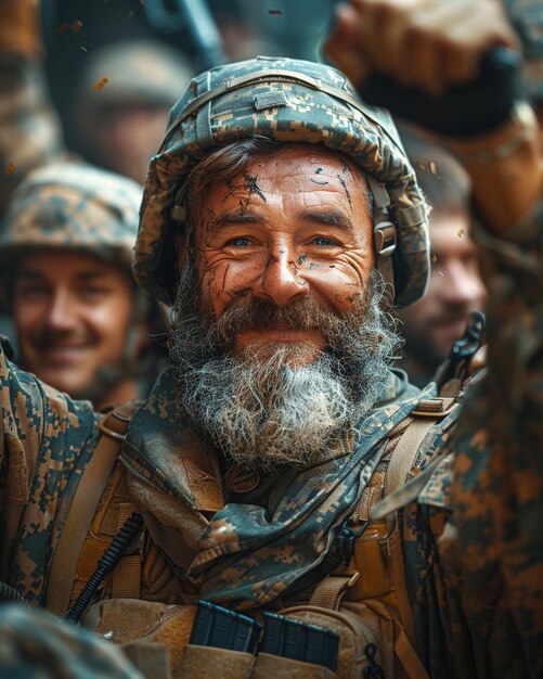 Foto un grupo de veteranos celebrando los aplausos