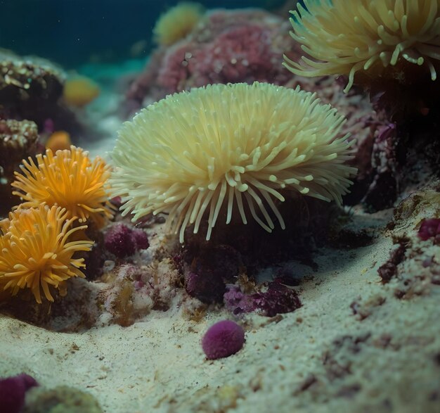 Foto un grupo de vida marina bajo un coral con vida marina