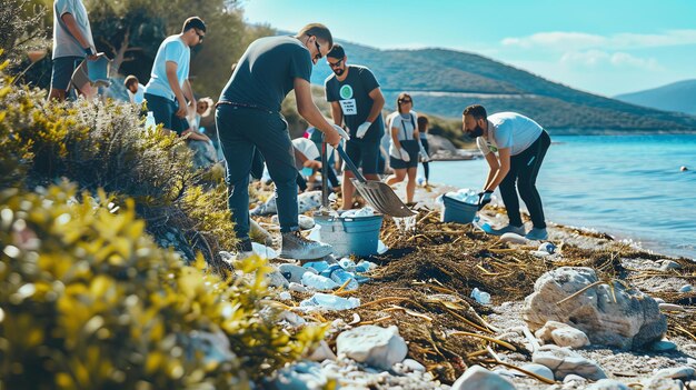 Un grupo de voluntarios mantienen la playa limpia.