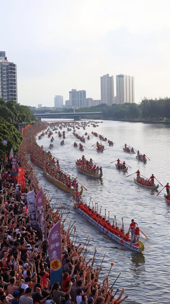 Grupos de barcos de remo por un canal de la ciudad para el ocio y la recreación