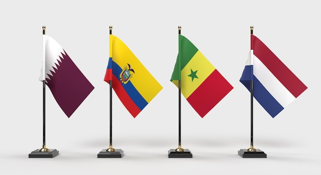 Grupos de bandeiras da copa do mundo Qatar 2022 O torneio mundial internacional no Qatar 2022 Europa qualifica Bandeiras dos países do mundo renderização em 3D