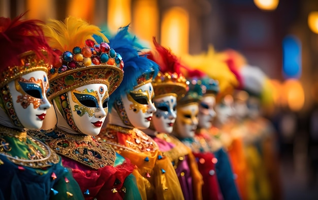 grupos de pessoas em trajes coloridos máscaras de carnaval