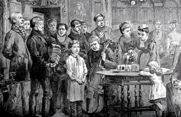 Gruppe feiert Urlaub mit Gesangsmusik Jahrgang 1800
