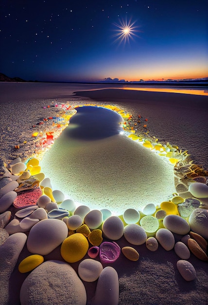 Gruppe Felsen, die oben auf einem generativen ai des sandigen Strandes sitzen