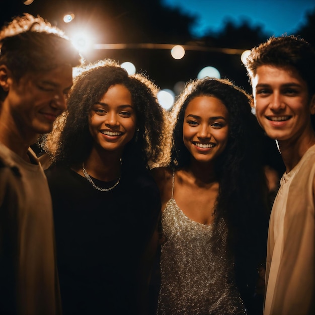 Gruppe glücklicher junger Teenager auf der Nachtparty generative KI