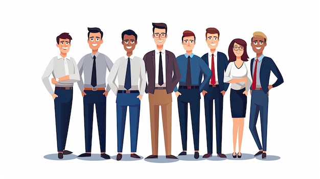Gruppe glücklicher lächelnder Geschäftsleute steht Vektorillustration im Cartoon-Stil