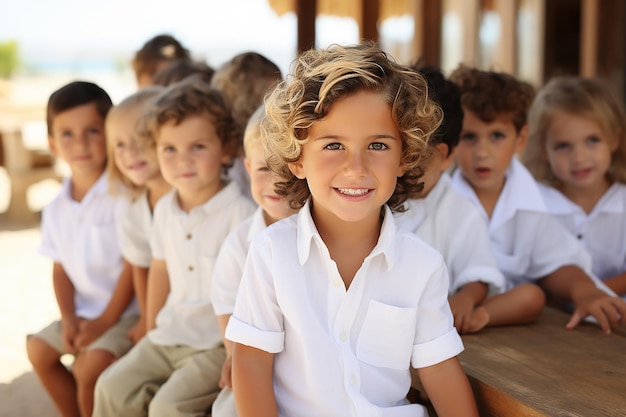 Gruppe glücklicher Schulkinder auf einem Spaziergang