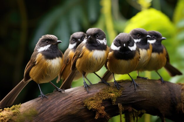 Gruppe neuseeländischer Fantail-Vögel in freier Wildbahn