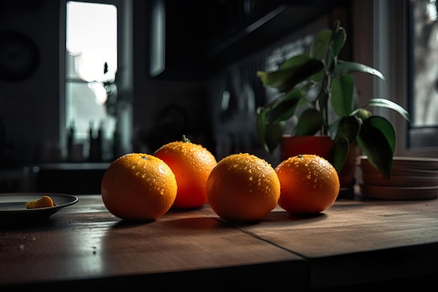 Gruppe Orangen auf Holztisch