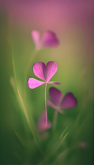 Gruppe purpurroter Blumen, die oben auf einem generativen ai des üppigen grünen Feldes sitzen