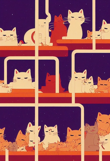 Gruppe süßer Katzen für Tapeten- und Grafikdesigns 2D-Illustration