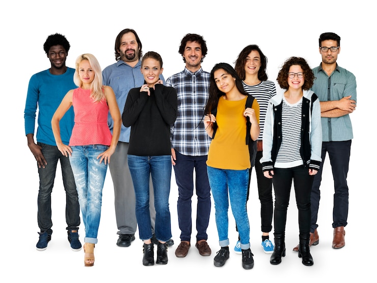 Foto gruppe verschiedenartigkeits-leute stellten studio lokalisiert ein