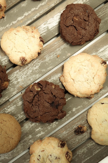 Gruppe verschiedener Kekse Chocolate Chip Haferflocken Rosinen weiße Schokolade