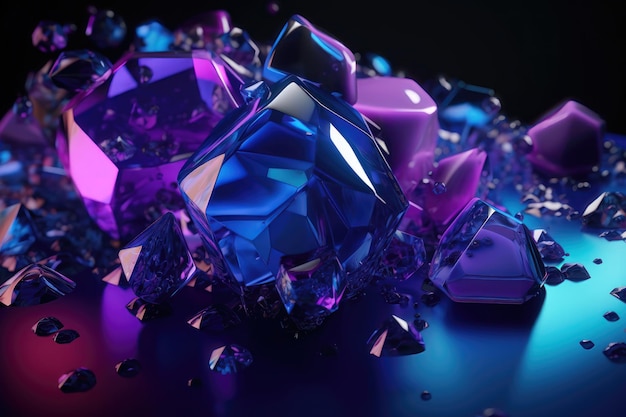 Gruppe von abstrakten blauen und violetten glänzenden Formen, die AI generiert