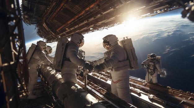 Foto gruppe von astronauten im weltraum