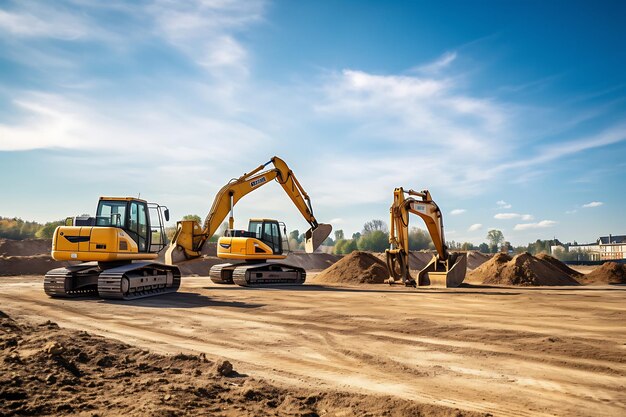 Gruppe von Bagger, die an einem Bauwerk arbeiten