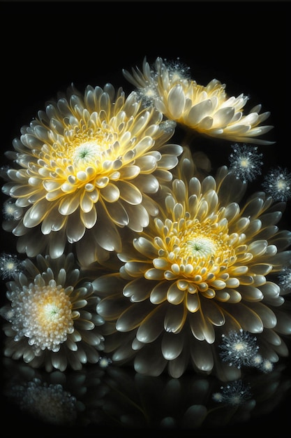 Gruppe von Blumen, die auf einer generativen KI mit schwarzer Oberfläche sitzen