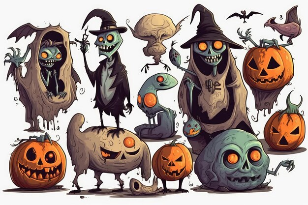 Gruppe von Cartoon-Kürbissen für Halloween