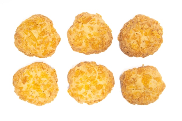 Gruppe von Cornflakes-Cookies, Top-View, isoliert auf weißem Hintergrund