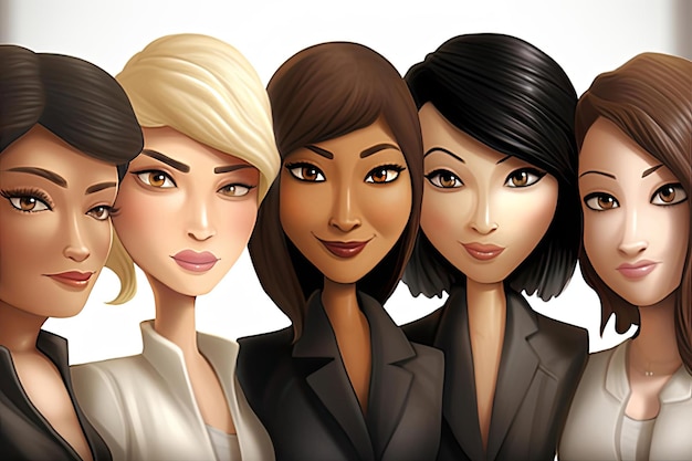 Gruppe von Frauen in Geschäftsanzügen auf weißem Hintergrund Vektorillustration
