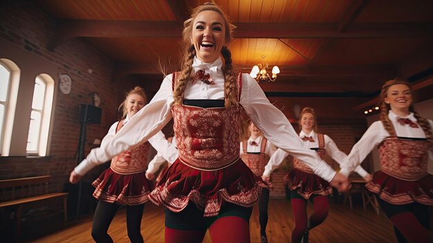 Foto gruppe von frauen in rot-weißen outfits st. patrick's day