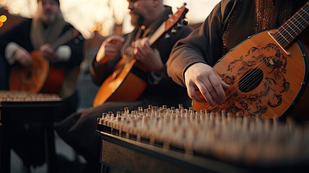 Foto gruppe von frauen sitzt zusammen und hält musikinstrumente am st. patrick's day