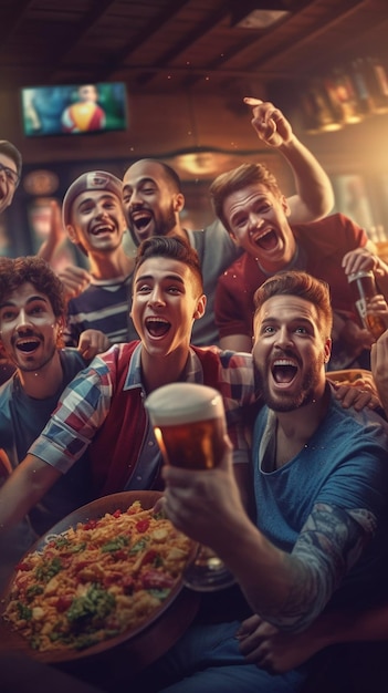 Gruppe von Freunden, die eine Party mit Bier und einem Bier veranstalten