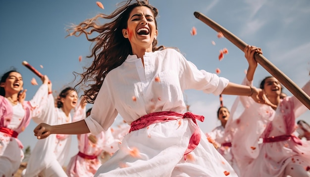 Gruppe von Freunden in traditioneller weißer Kleidung