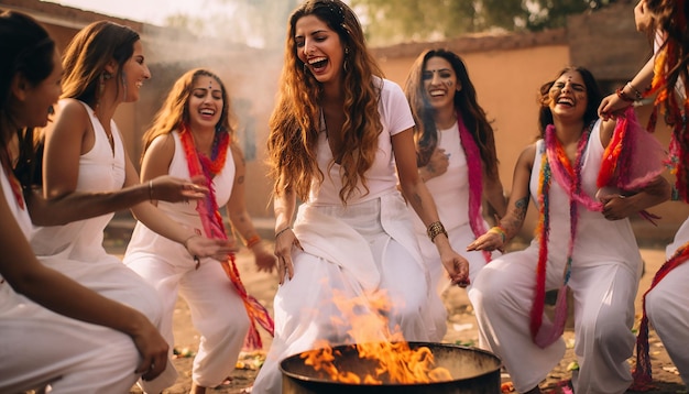 Gruppe von Freunden in traditioneller weißer Kleidung