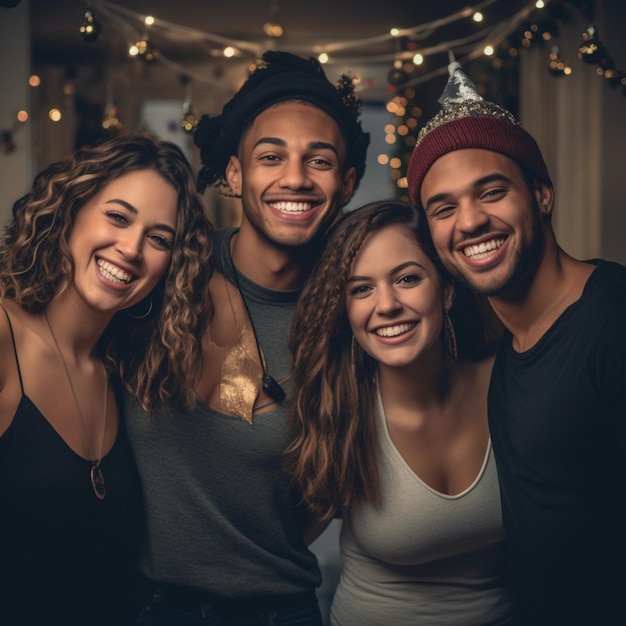 Gruppe von Freunden verbringen Zeit zusammen Winterzeit Weihnachtsstadt Dekoration Hintergrund