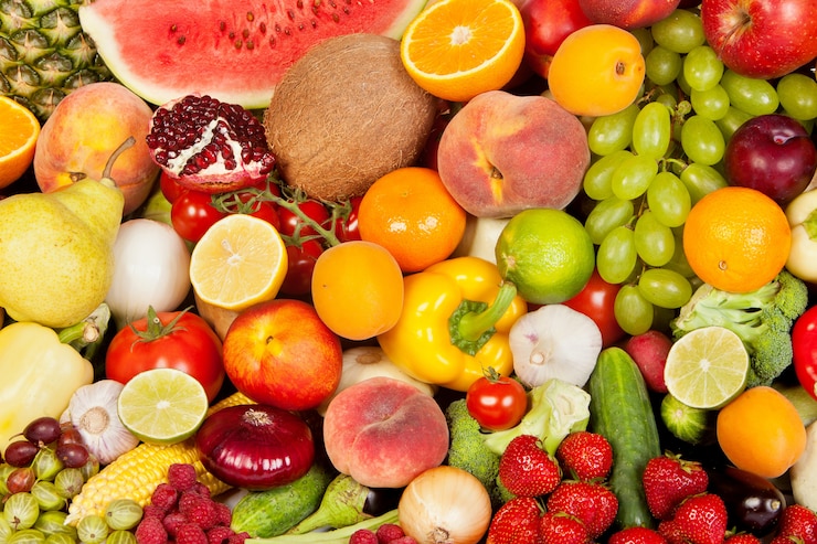 Foto gruppe von gemüse und obst