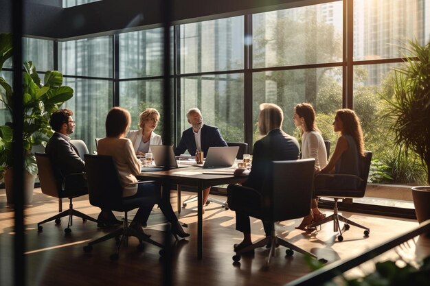 Gruppe von Geschäftsleuten, die an einer Geschäftssitzung im Büro teilnehmen