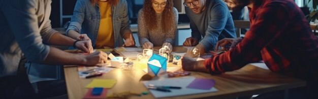 Foto gruppe von geschäftsleuten, die in einem modernen büro zusammenarbeiten