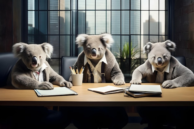 Foto gruppe von geschäftsleuten koala-bären-treffen konferenz im büro generative ki