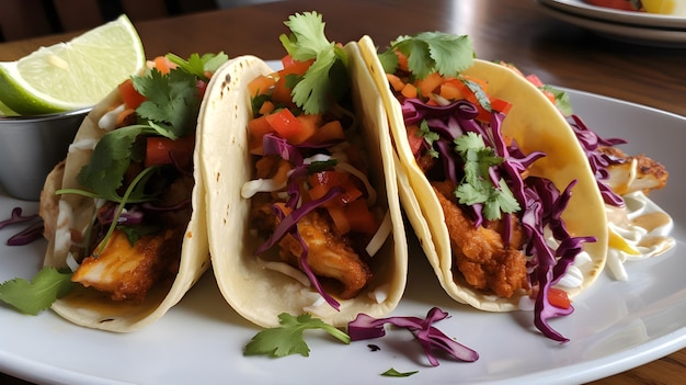 Gruppe von hart geschälten Tacos mit gemahlenem Rindfleisch, Salat, Tomaten und Käse in naher Nähe