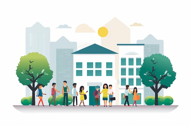 Gruppe von Highschool-Universitätsstudenten flache Design-Vektor-Illustration