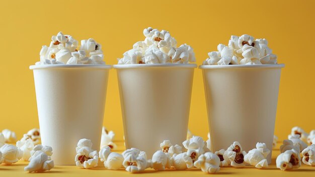 Foto gruppe von kleinen, mit popcorn gefüllten bechern