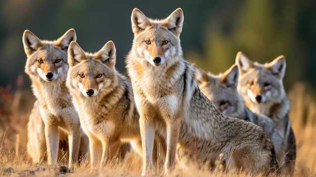 Gruppe von Kojoten in freier Wildbahn aus nächster Nähe