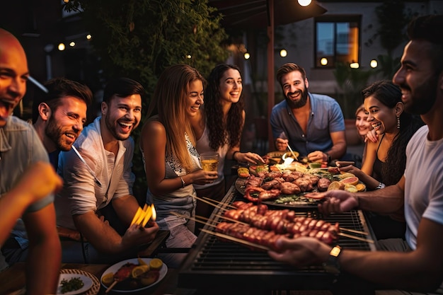 Foto gruppe von leuten auf der grillparty