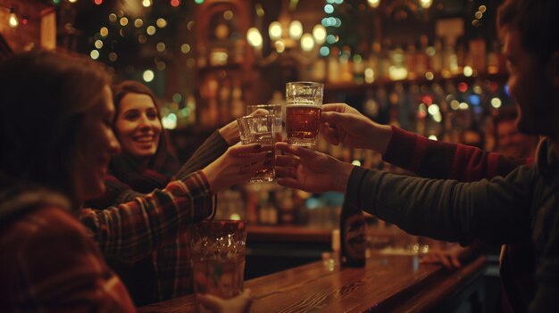 Gruppe von Leuten, die an einer Bar Toasten, generative KI