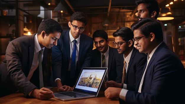 Gruppe von Männern in Anzügen, die auf einen Laptop schauen, Bilder zum Thema Bildung
