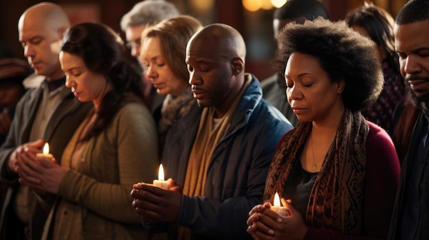 Gruppe von Menschen beim Gebet in einer Kirche