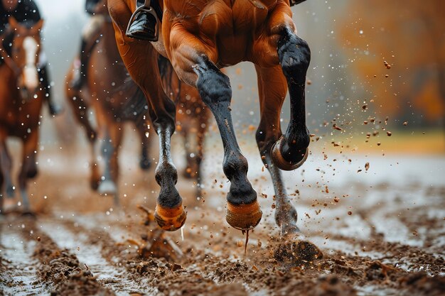 Foto gruppe von menschen, die auf braunen pferden reiten generative ki