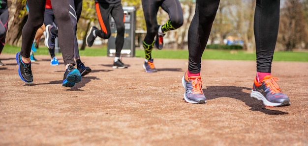 Gruppe von Menschen, die im Park laufen. Jogging-Konzept