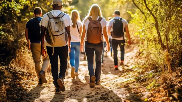 Foto gruppe von menschen, die im park spazieren gehen, generiert durch ki